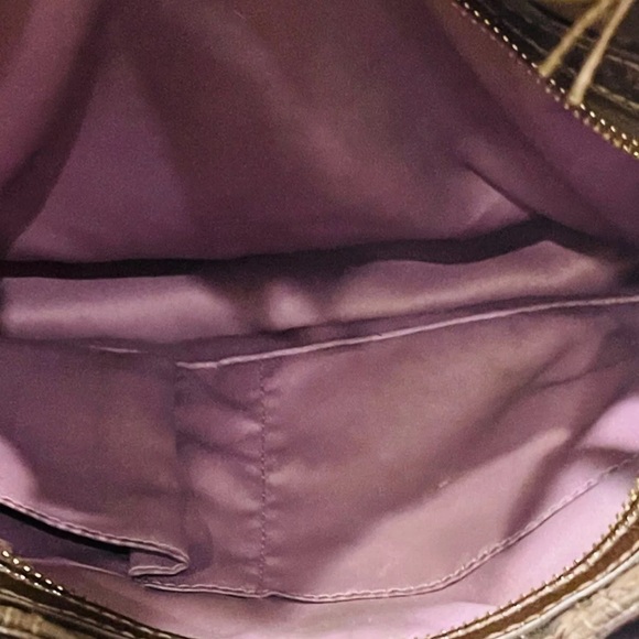 Coach Madison Maggie Bag Dark brown Gold Purple lining Signature C Pockets Hobo - Picture 9 of 15
